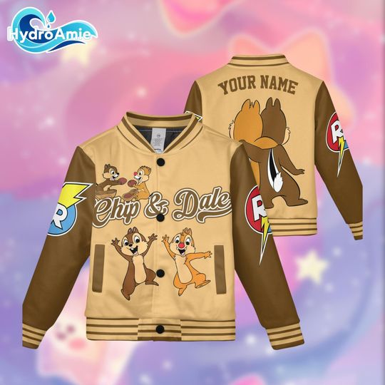 Disney Chip and Dale Chipmunk Friends Varsity Jacket, Kids Varsity Jacket, Chipmunk Baseball Jacket, Birthday Gift, Disney Uniform Varsity
