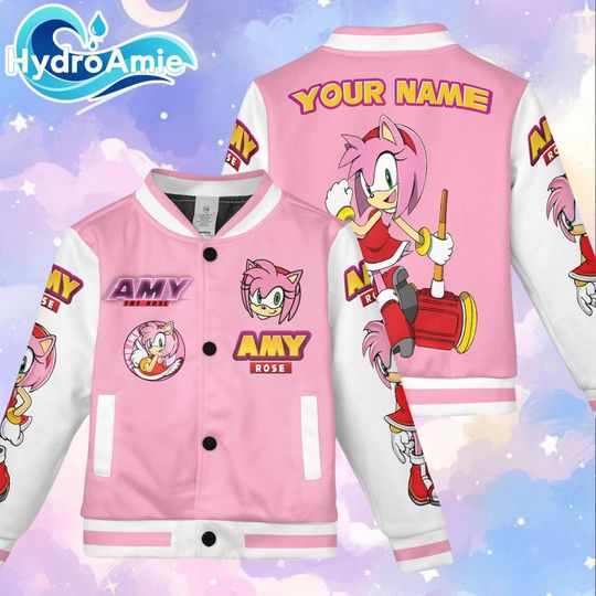 Custom Amy Rose Varsity Jacket, Personalized Sonic the Hedgehog Baseball Jacket, Amy Rose Kids Youth Adult Varsity Jacket