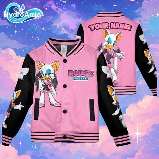 Personalized Rouge the Bat Varsity Jacket, Sonic the Hedgehog Baseball Jacket, Rouge the Bat Kids Youth Adult Varsity Jacket
