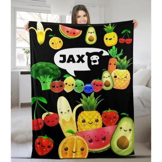 Discover Personalized Hey Bear Dancing Fruit Fleece Blanket, Gift for Kid