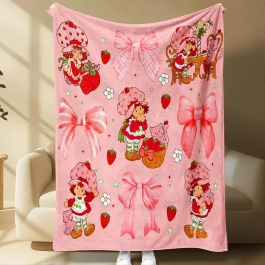 Discover Strawberry & Girl Fleece Blanket, Gift for Kid