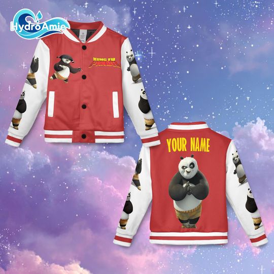 Discover Custom Cartoon Panda Varsity Jacket, Kung Fu Panda Inspired Baseball Jacket, Personalized Name Jacket for Kids & Adults