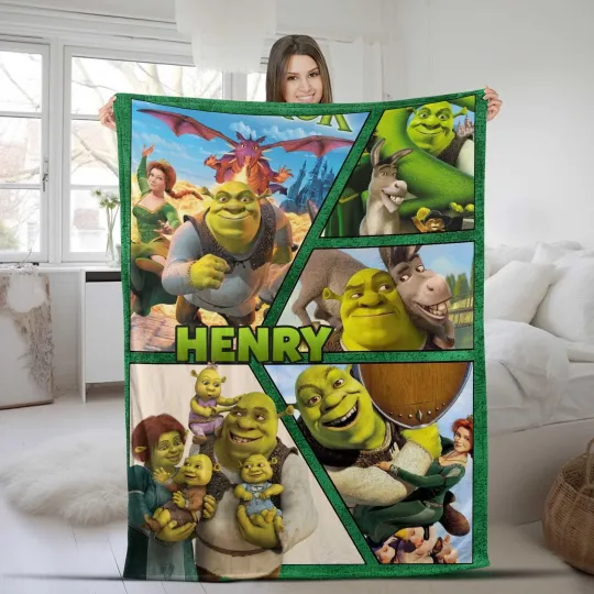 Personalized Shrek Blanket Custom Photo Sofa Blanket Christmas Bediing Adult