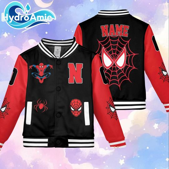 Discover Personalized Spiderman Varsity Jacket, Custom Superhero Spider-Man Baseball Jacket, Marvel Kids Youth Adult Varsity Jacket