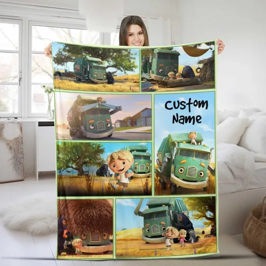 Discover Trash Truck Blanket, Personalized Trash Truck Fleece Blanket, Custom Name Kid