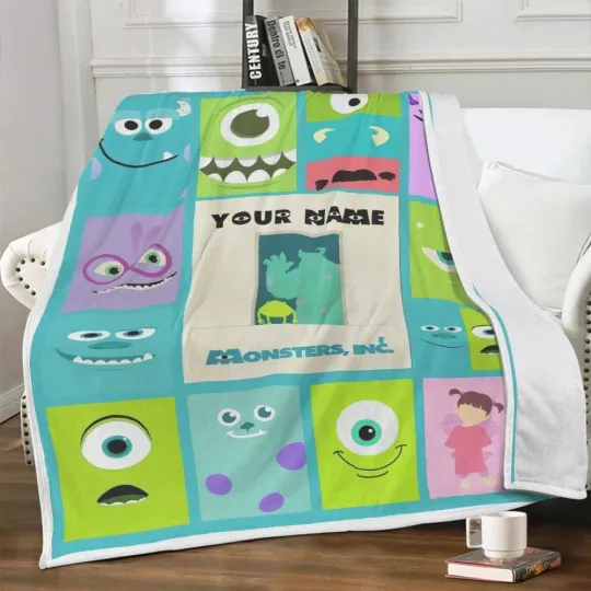 Personalized Custom Fleece Plush Fleece Blanket Monsters inc,gift for Christmas