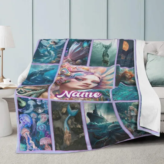 Discover Personalized blanket mermaid, ocean, halloween gift,blandket custom gift, Plush