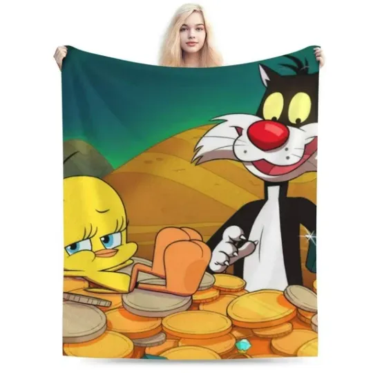 Discover Tweety Bird Friends Characters Blanket Looney Tunes Cartoon Movie Fleece Blanket