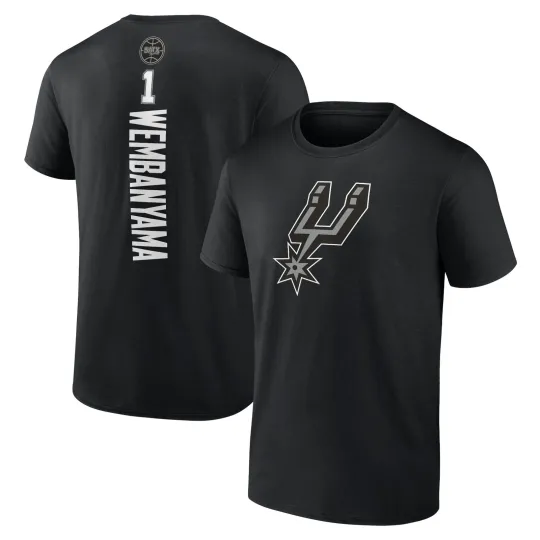 Discover Men's Victor Wembanyama Black San Antonio Spurs Playmaker Name & Number T-Shirt
