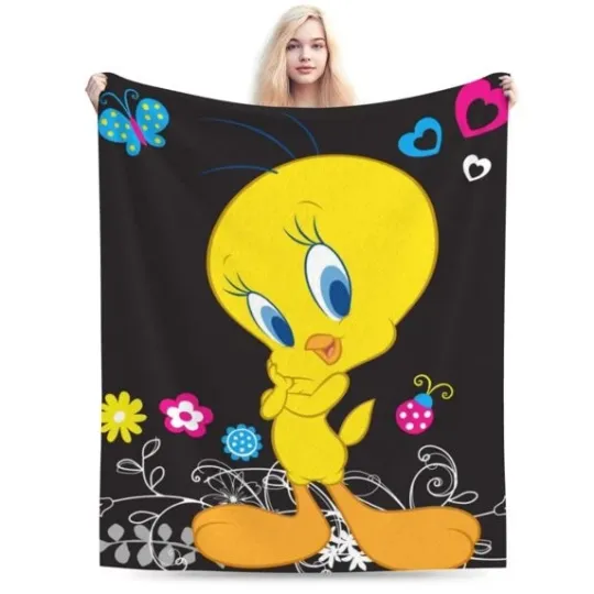 Tweety Bird Floral Blanket, Looney Tunes Cartoon Movie Fleece Blanket