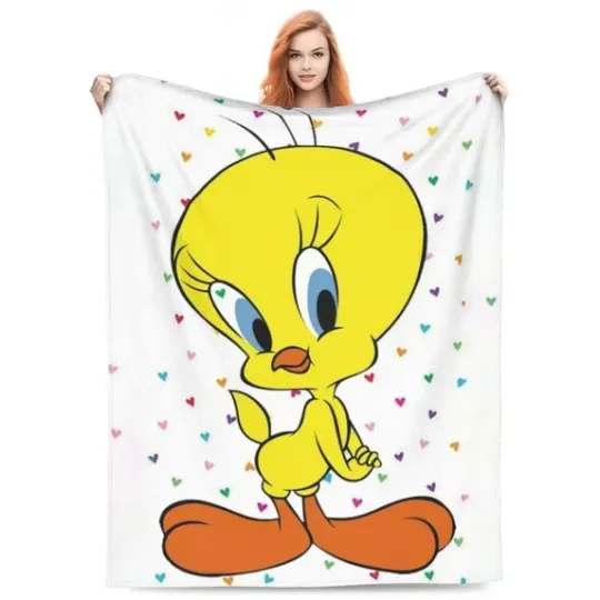 Heart Tweety Bird Blanket, Looney Tunes Cartoon Movie Fleece Blanket