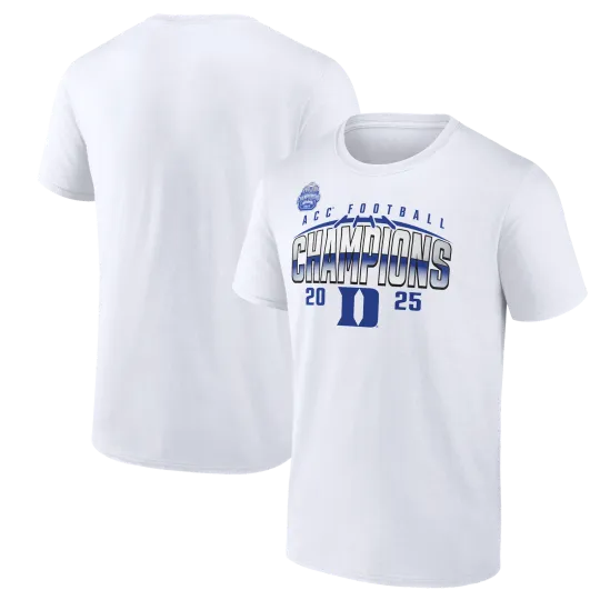 Discover Men's White Duke Blue Devils 2025 ACC Football Champions T-Shirt