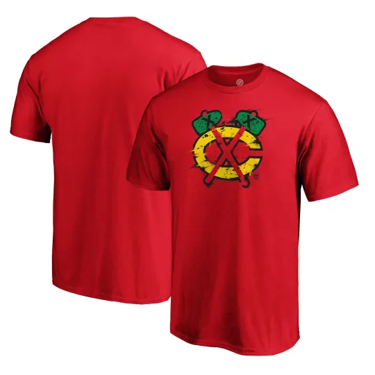 Discover Men's  Red Chicago Blackhawks Splatter Logo T-Shirt