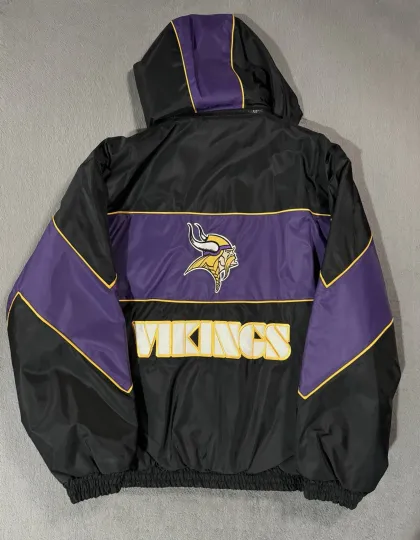 Minnesota Vikings Jeff Hamilton football Vtg 90s 3D Script Sport Jacket Hoodie Coat L