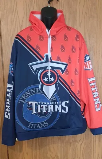 Discover Tennessee Titans Mens Red & Blue 3D Graphic Pullover Hoodie  Size 3XL
