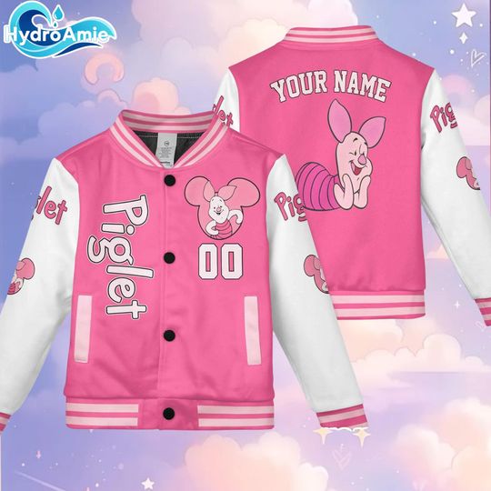 Discover Personalized Piglet Varsity Jacket, Disney Winnie the Pooh Baseball Jacket, Kids Youth Adult Varsity Jacket