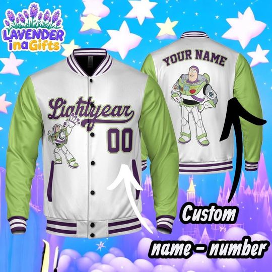 Discover Custom Buzz Lightyear Baseball Jacket  Personalized Name and Number Disney Varsity Jacket for Adult Kid Youth, Toy Story College Outfit