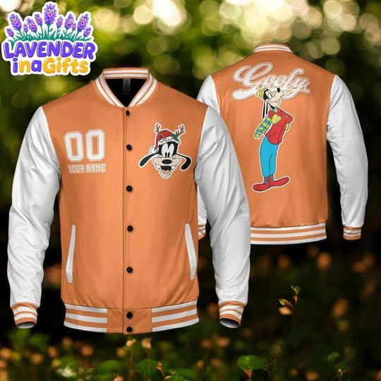 Discover Custom Winter Goofy Basic Happy Jacket, Personalized Disney Varsity - Windproof Knit Fabric, Snap Button, Unisex Gift