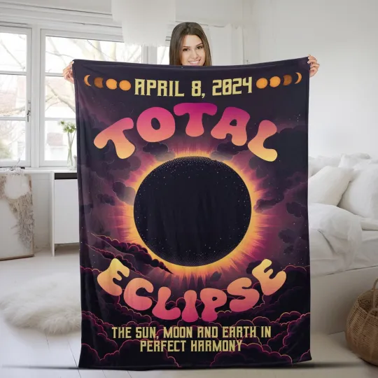 Discover Total Solar Eclipse 2024 Blanket, Plush Fleece Sherpa Blanket, April 8th 2024