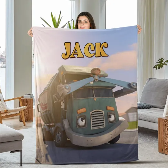 Discover Personalized Trash Truck Blanket, Trash Truck Cartoon Characters Blanket