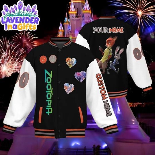 Discover Custom Zootopia Varsity Jacket Black Color, Judy Hopps and Nick Wilde jacket, Zootopia 2 2025, Disneyland Family Trip