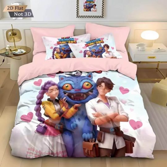 Discover K-Pop Demon Hunters Colorful Bedding Set, Duvet Cover and Bed Sheet for Dorm