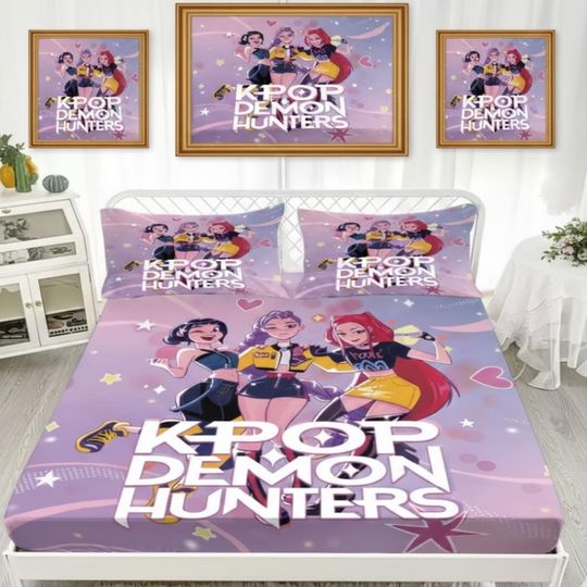 Discover K-Pop Demon Hunters Fitted Sheet Set 3pcs, Anime Bed Sheet Coreless, Gift for Kids