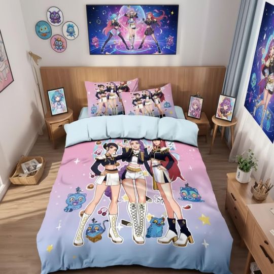 Kpop Demon Hunter Anime Bedroom Bedding Set with Duvet Comforter Quilt and Pillowcase
