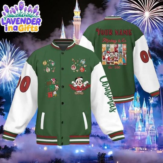 Discover Custom Varsity Jacket Mickey christmas Green Color, Personalized christmas disney jackey, Mickey and Friends Gifts, Christmas Gifts