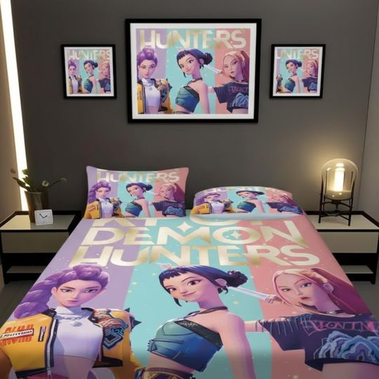 K Pop Demon Hunters Anime Fitted Sheet Set Bedding for Kids and Teens