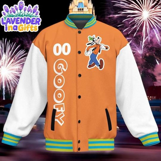 Discover Custom Goofy Orange Varsity Jacket, Adult Varsity Jacket, Personalized Disney Jacket, Baseball Team Outfit, Disney Uniform Varsity