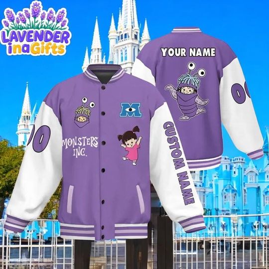 Discover Personalized Monster Inc James Boo Varsity Jacket Purple Color, Kid Youth Adult Disney Jersey, Chrismast Gift for Monster Inc Fans Family