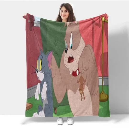 Dog Catch Tom Jerry Funny Blanket, Tom And Jerry Movie Cartoon Fleece Blanket