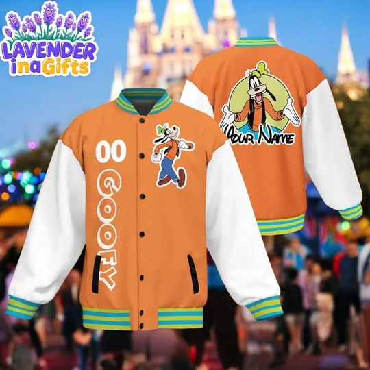 Discover Custom Goofy Orange Varsity Jacket, Adult Varsity Jacket, Personalized Disney Jacket, Baseball Team Outfit, Disney Uniform Varsity