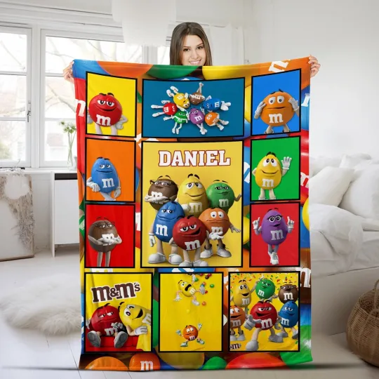 Discover Personalized M and M Blanket MMs World Plush Fleece Blanket M and M Candy Blanke
