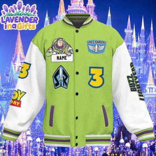 Discover Custom Varsity Jacket Buzz Lightyear Toy Story Green Color, Sheriff Woody Buzz Lightyear Jersey Disney, Team Outfit Toy Story Gift