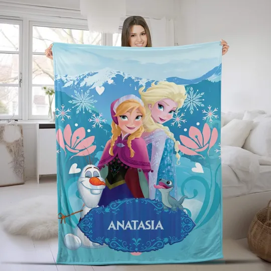 Discover Personalized Name Frozen Blanket, Princess Elsa Blanket Anna Plush Fleece Sherpa