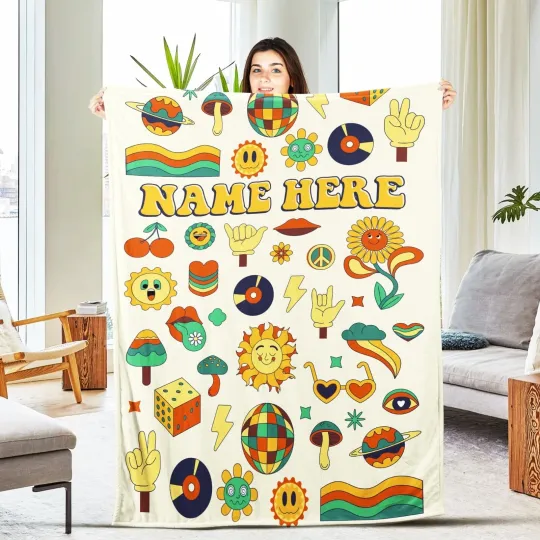 Discover Personalized Hippie Blanket, Groovy Flower Blanket, Custom Name Soft Blankets