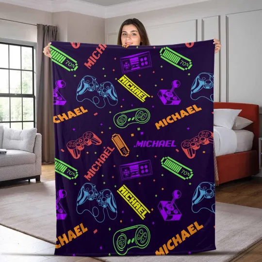 Discover Personalized Gaming Blanket, Soft Blanket for Gamers, Funny Game Blanket