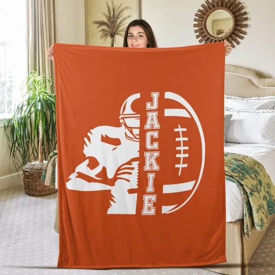 Discover Personalized Football Blanket, Custom Name Number Soft Cozy Sherpa Fleece