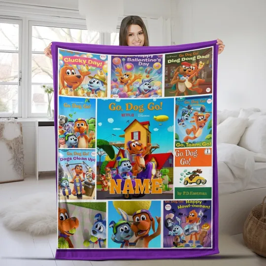 Discover Personalized Go Dog Go Plush Fleece Blanket, Custom Blanket with Name