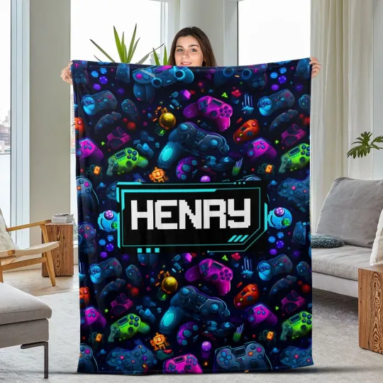 Discover Personalized Gaming Plush Fleece Blanket for Boys, Soft Throw Blanket for Gamers