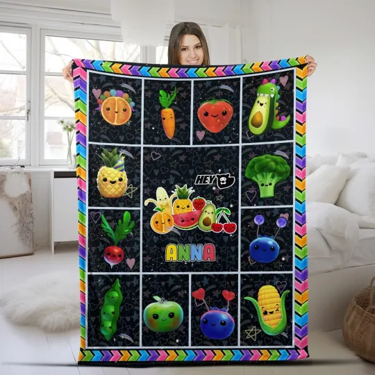 Discover Personalized Fruit Plush Fleece Blanket, For Couch Sofa, Cartoon Fleece