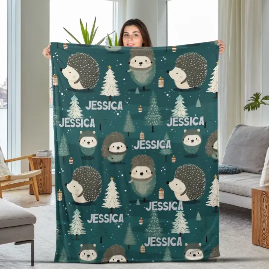 Discover Personalized Hedgehog Name Blanket for Girls Hedgehog Blanket Customized Name