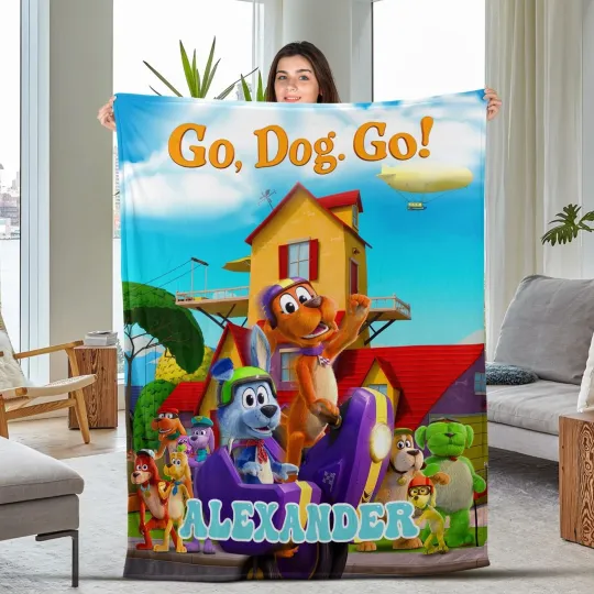 Discover Personalized Go Dog Go Plush Fleece Blanket, Cartoon Characters Blanket Custom