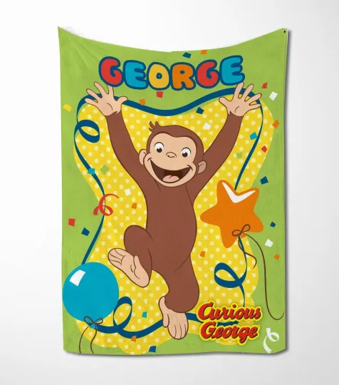 Discover Personalized Curious George Plush Fleece Blanket, Custom Name Blanket