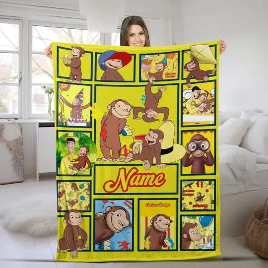 Personalized Curious George Plush Fleece Blanket Curious George Blanket