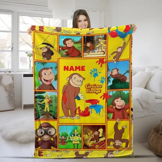 Discover Personalized Curious George Plush Fleece Blanket, Curious George Blanket