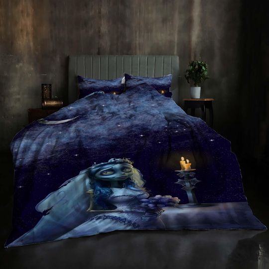 Festive Christmas Corpse Bride Quilt Cover Set 3-Piece Twin Bedding Lightweight Duvet Cover Holiday Gift