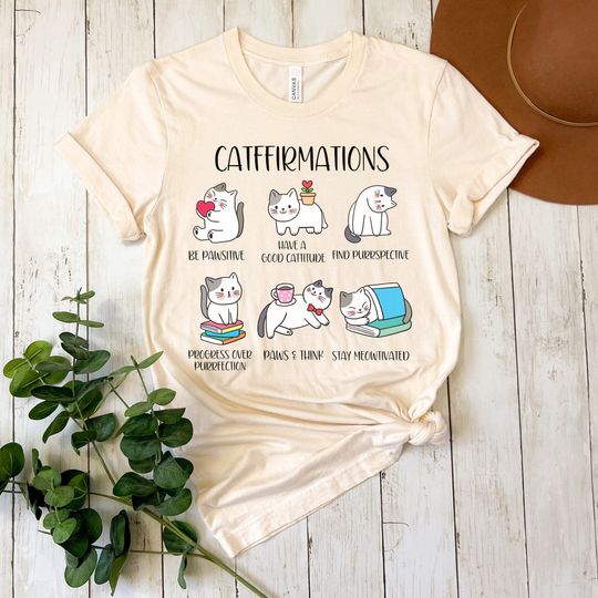 Discover Positive Cats Catffirmations Shirt, Cat Lover Teacher Shirt, Classroom Shirts, Have a Good Cattitude, Cute Funny Cat Puns Reminders Shirt